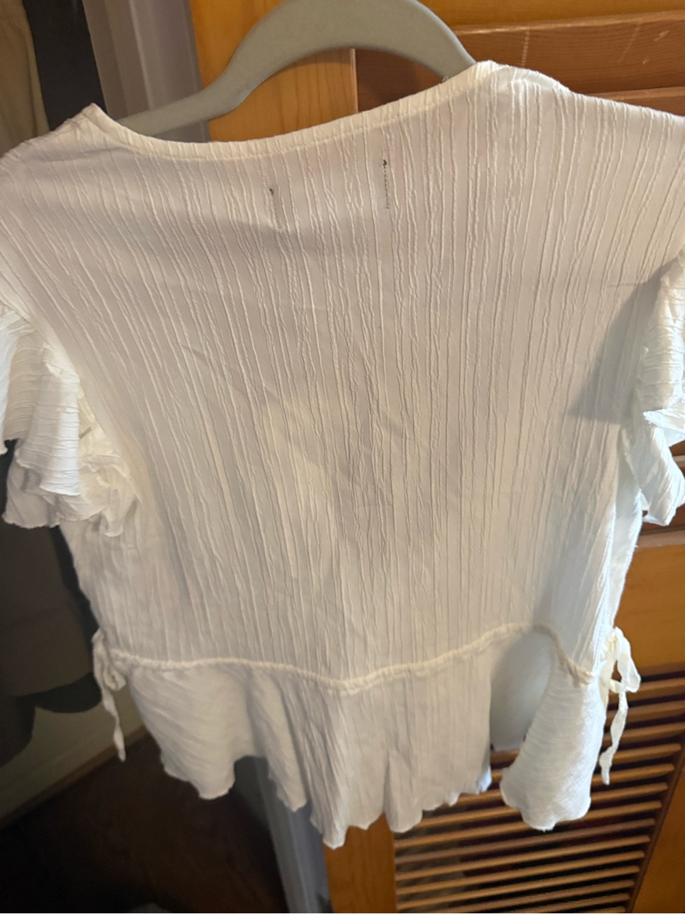 MINKPINK White Short-Sleeve Peplum Blouse with Waist Tie
